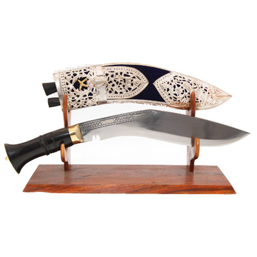 Kothimora Silver Kukri with Regimental Badges and Velvet Sheath